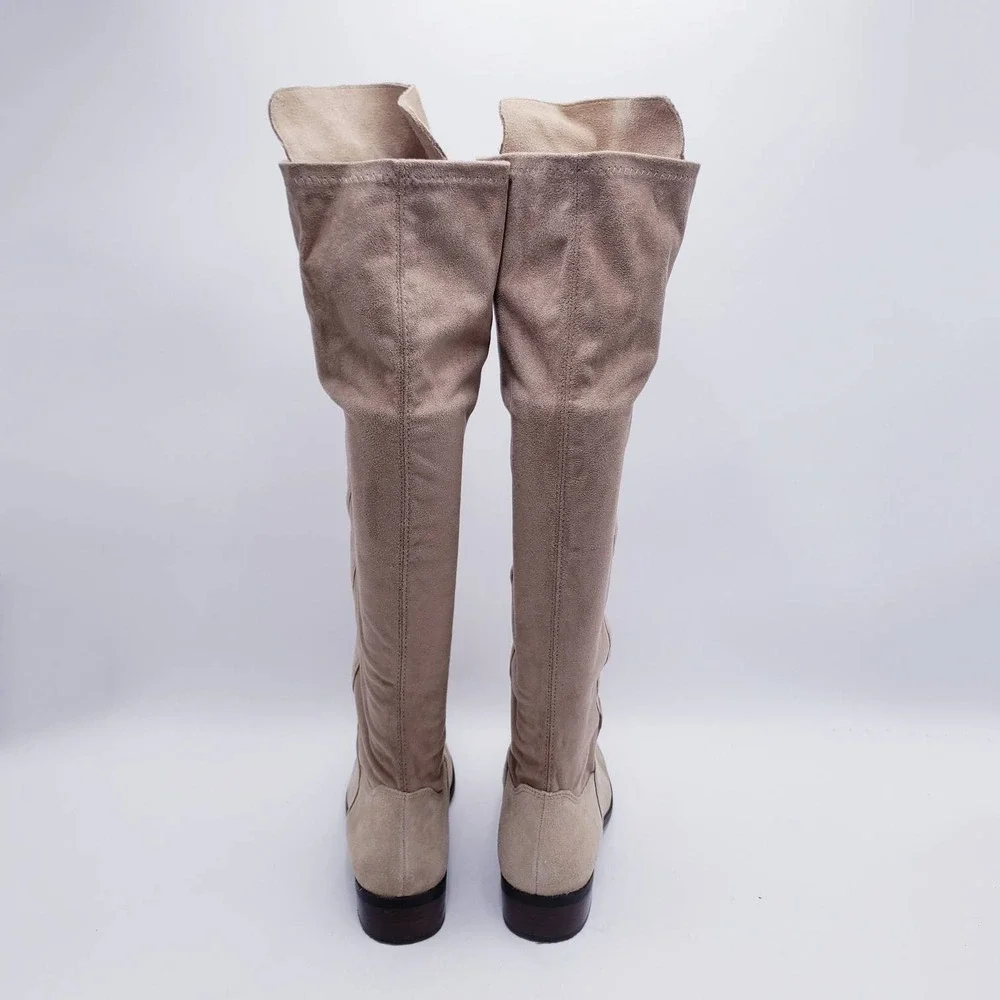 Lucky Brand Calypso Over The‎ Knee Boots Tan Suede Leather Low Heel Size 9.5